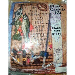Plastic Canvas Kit "An Old Fisherman Lives Here With The Catch Of His Life" 8"x1
